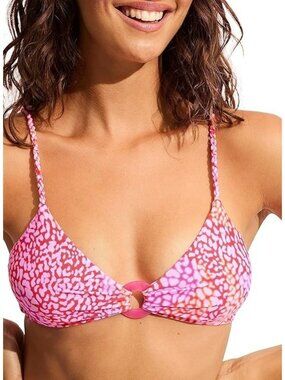 Seafolly Sea Skin Ring Front Bralette Bikini Top Fuchsia Rose US 2 NWT